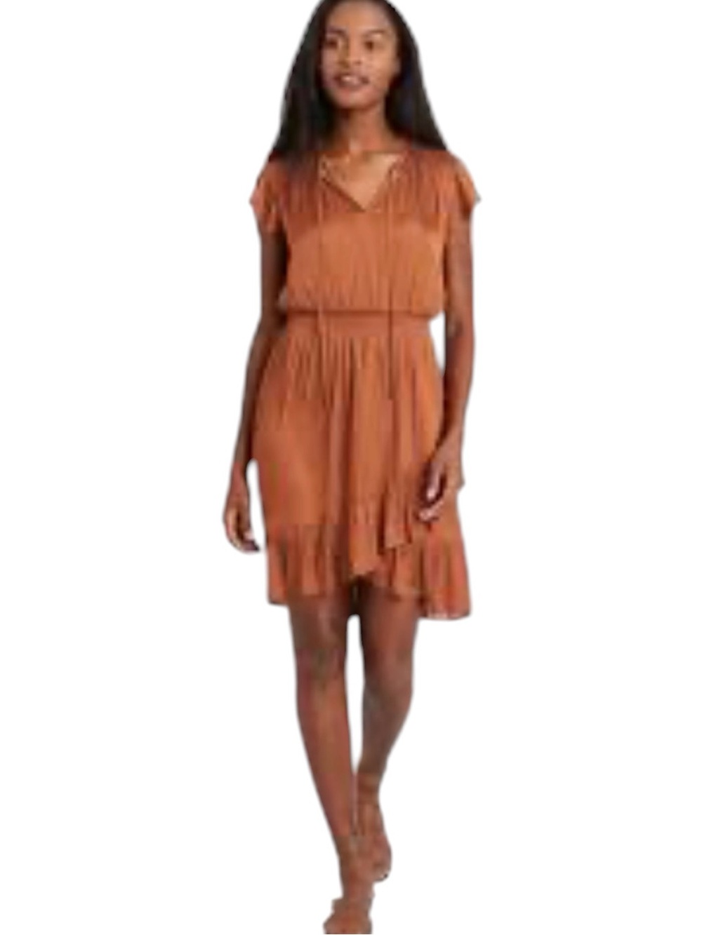 Banana Republic Bronze Satin Smocked Dress Size 2
